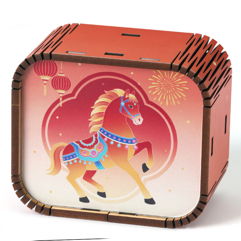 Ξύλινο μίνι μουσικό κουτί με 26 νότες για το Νέο Έτος, καρτούν στυλ, προσαρμοσμένο λογότυπο, εκτύπωση και UV εκτύπωση