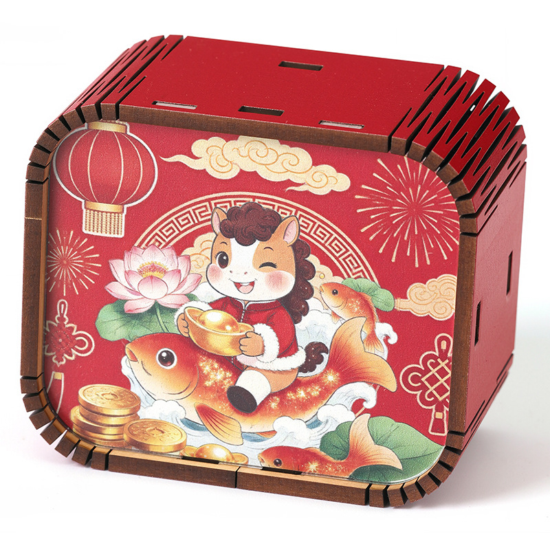 Ξύλινο μίνι μουσικό κουτί με 26 νότες για το Νέο Έτος, καρτούν στυλ, προσαρμοσμένο λογότυπο, εκτύπωση και UV εκτύπωση