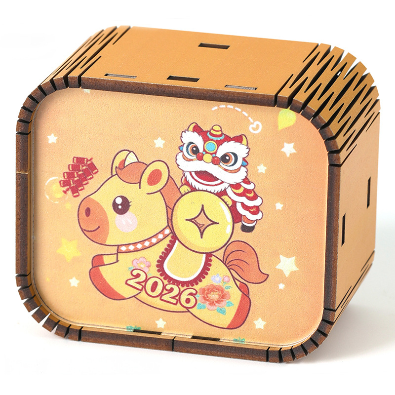 Ξύλινο μίνι μουσικό κουτί με 26 νότες για το Νέο Έτος, καρτούν στυλ, προσαρμοσμένο λογότυπο, εκτύπωση και UV εκτύπωση