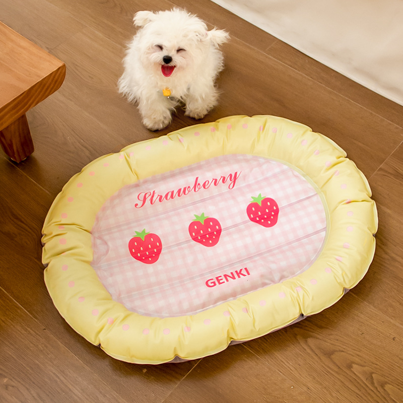 Chladića podloga za pse i mačke s Bowknot Strawberry Heart dizajnom — otporna na ogrebotine, izdržljiva gel podloga (polimerni gel / PP pamuk / PVC)