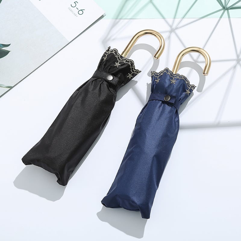 Ομπρέλα — τριών τμημάτων, ultra-light, φορητή, με καμπύλο γάντζο, για ήλιο και βροχή, χειροκίνητο άνοιγμα; ύφασμα: bumping cloth; ράβδοι: κράμα; λαβή: κράμα; αριθμός ραβδων: 6