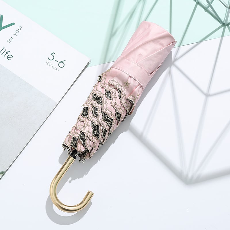 Ομπρέλα — τριών τμημάτων, ultra-light, φορητή, με καμπύλο γάντζο, για ήλιο και βροχή, χειροκίνητο άνοιγμα; ύφασμα: bumping cloth; ράβδοι: κράμα; λαβή: κράμα; αριθμός ραβδων: 6