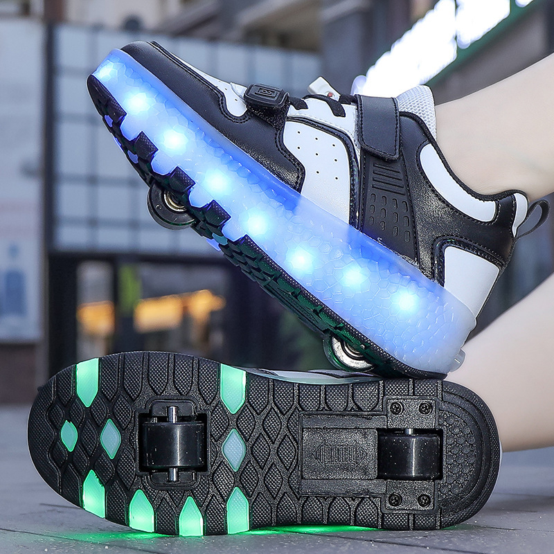 Unisex Heelys tenisice s dvostrukim izlaznim koliesima i svjetlima, punjivi sustav osvjetljenja, gornji dio PU+mreža, Velcro kopčanje