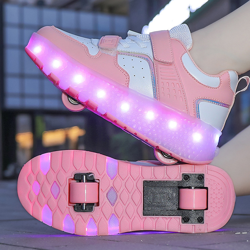 Unisex Heelys tenisice s dvostrukim izlaznim koliesima i svjetlima, punjivi sustav osvjetljenja, gornji dio PU+mreža, Velcro kopčanje