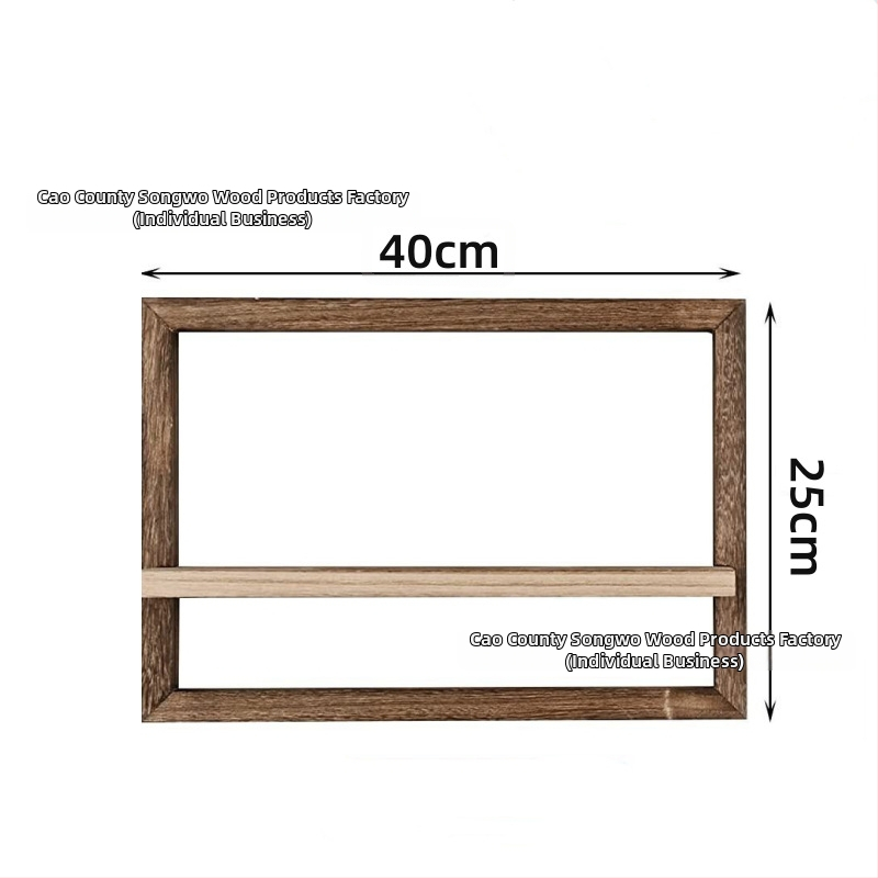 Drvena zidna polica za skladištenje sa kvadratnim fotografskim okvirom, moderni minimalistički dizajn, montaža vijcima, jednodjelna konstrukcija
