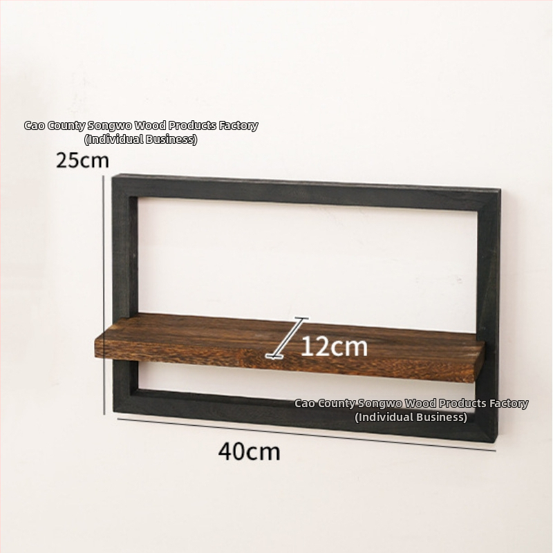 Drvena zidna polica za skladištenje sa kvadratnim fotografskim okvirom, moderni minimalistički dizajn, montaža vijcima, jednodjelna konstrukcija