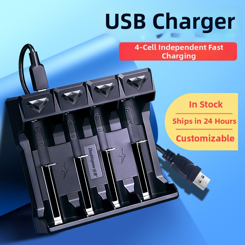 4-slotni USB punjač za litij-ionske baterije 18650 s pametnom promjenom svjetla, 3.7V