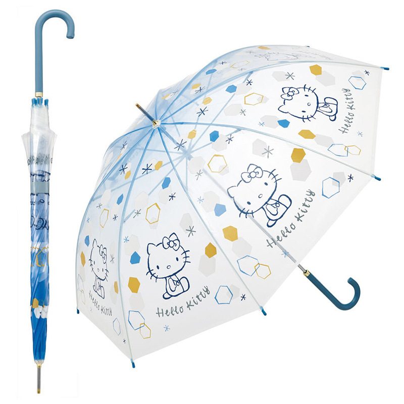 Skater παιδικός ομπρέλα με μακρύ χειρισμό — διαφανής πλαστικός θόλος, αλουμινένιος σωλήνας, 10 ακτίνες, χειροκίνητο άνοιγμα/κλείσιμο, για παιδιά, κατασκευασμένο στην Ιαπωνία