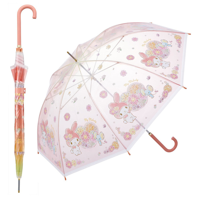 Skater παιδικός ομπρέλα με μακρύ χειρισμό — διαφανής πλαστικός θόλος, αλουμινένιος σωλήνας, 10 ακτίνες, χειροκίνητο άνοιγμα/κλείσιμο, για παιδιά, κατασκευασμένο στην Ιαπωνία