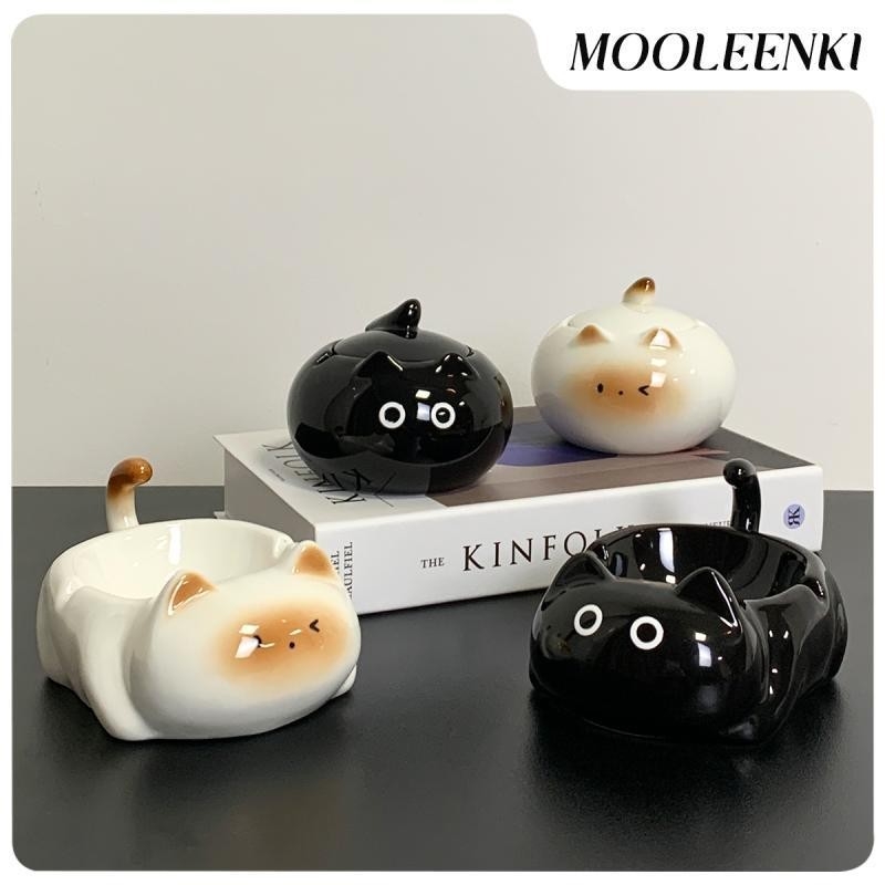 Kerámiából készült hamutál fedővel, dekoratív, karikatúra-stílusú, irodai asztalhoz