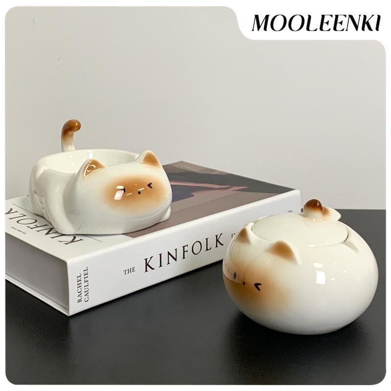 Kerámiából készült hamutál fedővel, dekoratív, karikatúra-stílusú, irodai asztalhoz