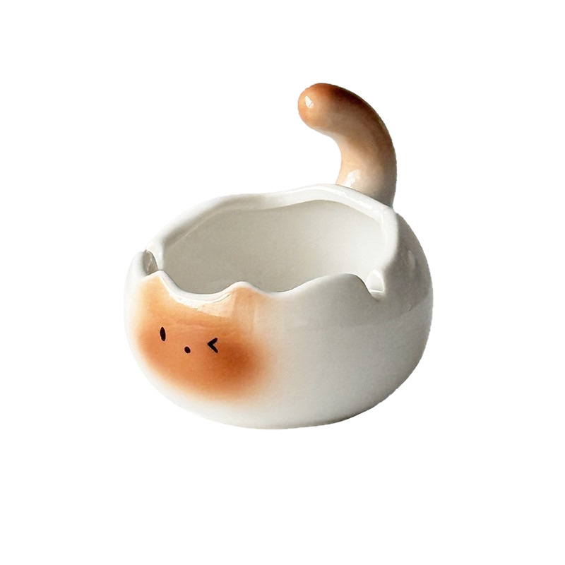 Kerámiából készült hamutál fedővel, dekoratív, karikatúra-stílusú, irodai asztalhoz