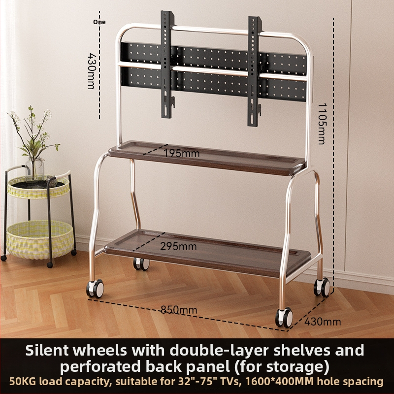 Áthelyezhető padlón álló TV-tartó kerekekkel, univerzális kompatibilitás; teherbírás 15 kg felett; hidegen hengerelt acélból készült konstrukció; falra szerelhető; mechanikus vezérlés.