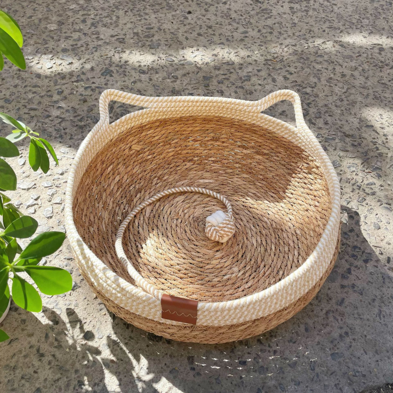 Kerek macska fészek párna, vastagított minden évszakra, szövött anyag