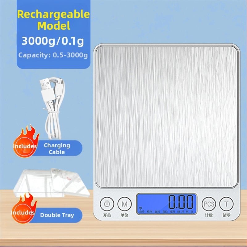 Ζυγαριά κουζίνας, ηλεκτρονική, μοντέλο 156987, συμπαγής, εύρος μέτρησης 500–3000 g, τροφοδοσία με μπαταρία ή επαναφορτιζόμενη, κατάλληλη για κουζίνα