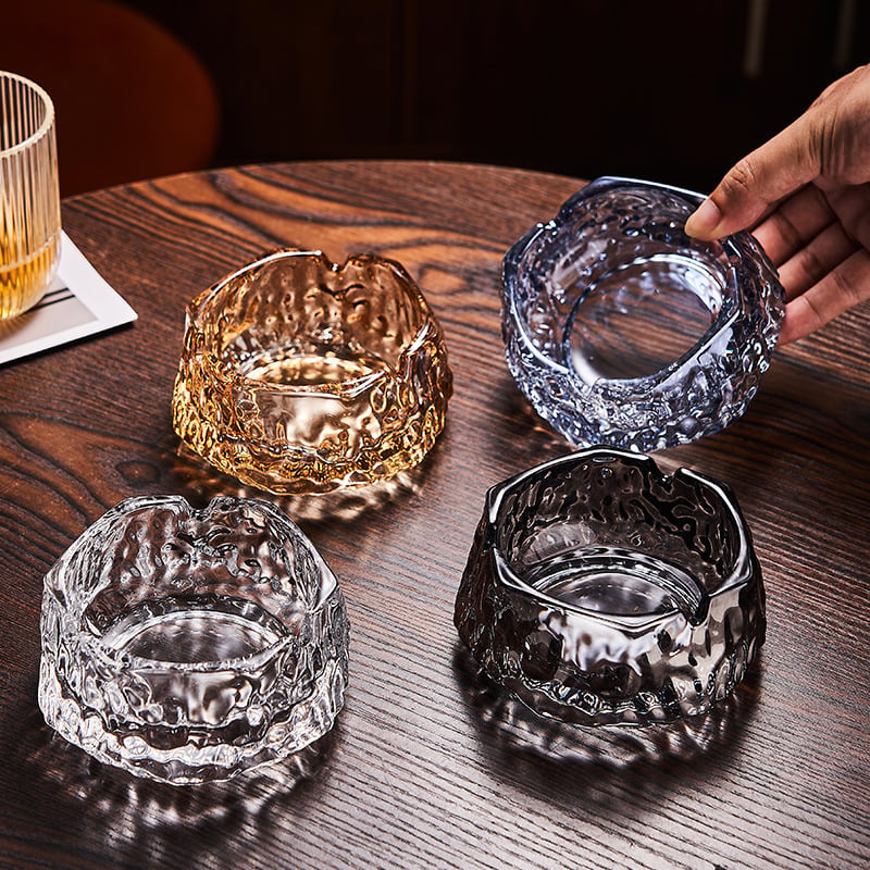 Stakleni pepelnjak s ledenim uzorkom, kreativni ukras za dnevnu sobu, Marka Shanxi Minfeng Glass Factory, Otisnuto logo, Moguća prilagodba