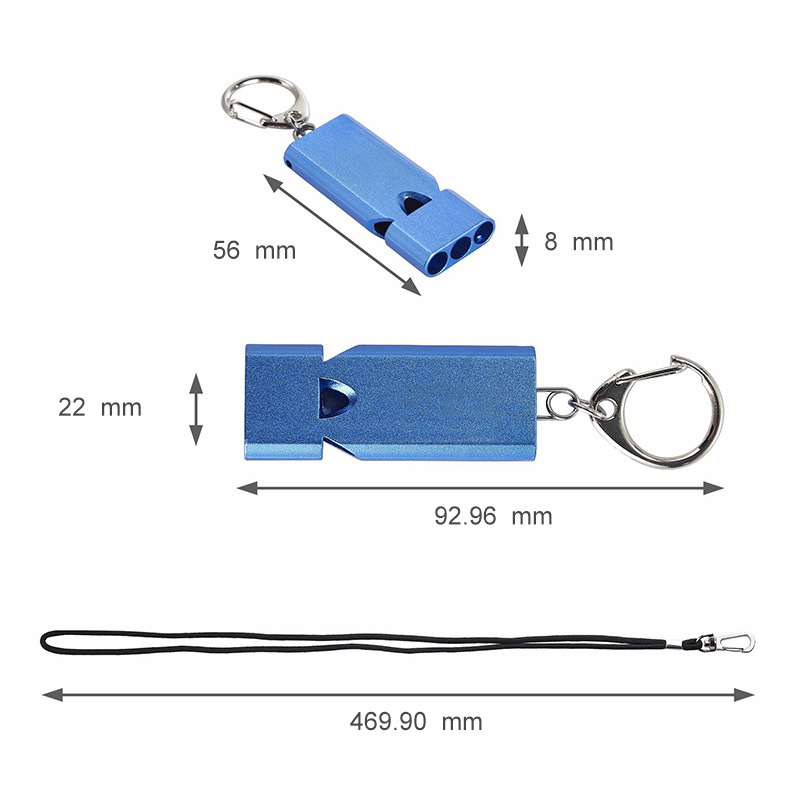  Fluier de supraviețuire pentru exterior din aliaj de aluminiu, design cu trei conducte, sunet înalt și puternic, imprimare logo disponibilă, personalizare, potrivit pentru alergare, drumeții și camping