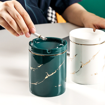 Scrumieră ceramică cu capac, design creativ, în formă de pâlnie, pentru birou și sufragerie, stil luxuos discret, previne răspândirea cenușei