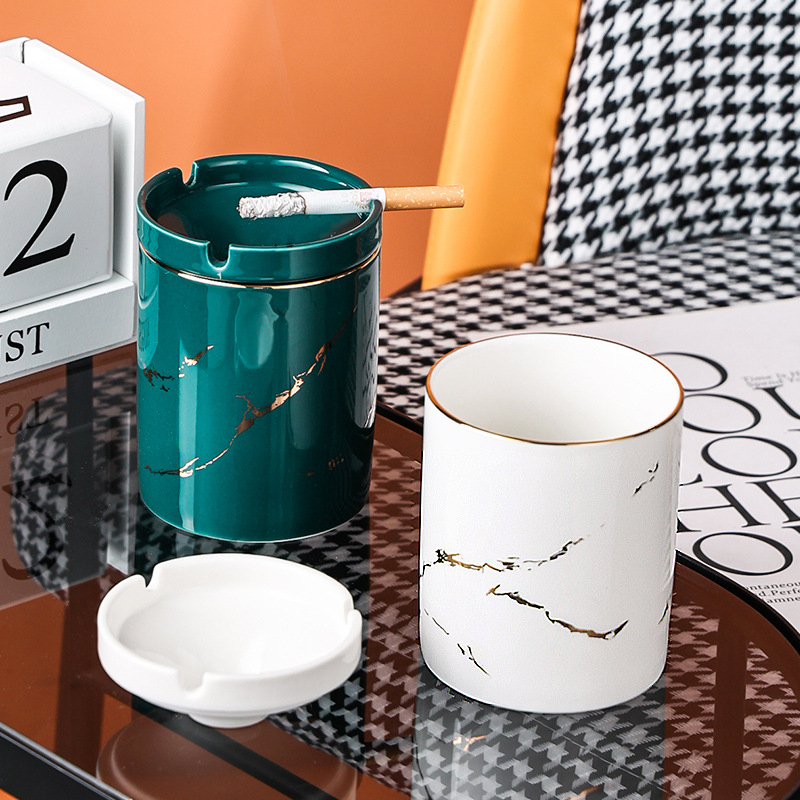 Scrumieră ceramică cu capac, design creativ, în formă de pâlnie, pentru birou și sufragerie, stil luxuos discret, previne răspândirea cenușei