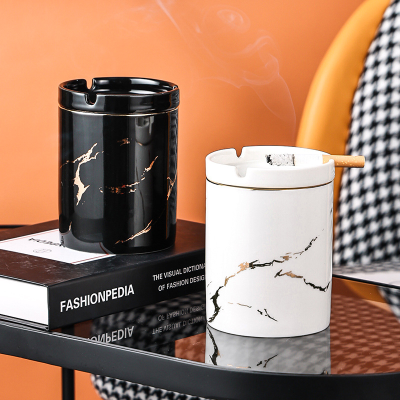 Scrumieră ceramică cu capac, design creativ, în formă de pâlnie, pentru birou și sufragerie, stil luxuos discret, previne răspândirea cenușei