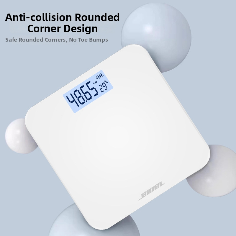 Váha na meranie telesného tuku, model S002, panel z temperovaného skla, štvorcový tvar, napájanie batériou, japonský štýl, jednoduchý, ľahký luxus
