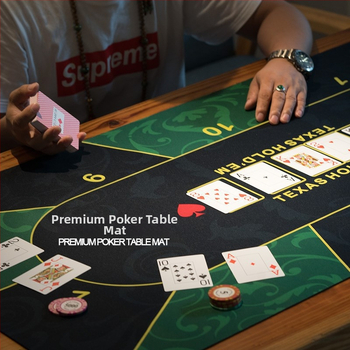 Covor de masă Texas Hold'em – Cauciuc + Pânză, Antialunecare, Cu o singură față, Transfer termic, Logo imprimat