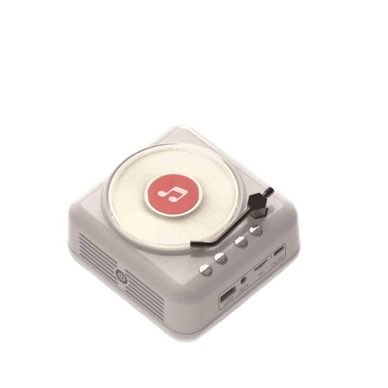 Retro vinil CD player Bluetooth zvučnik s ugrađenom baterijom • Bluetooth 5.0 • Ugrađena baterija 1000–1200 mAh • Izlazna snaga 3W • Raspon frekvencija 100 Hz–20 kHz • SNR ≥75 dB