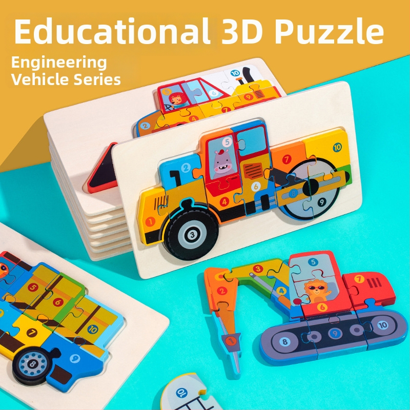 Puzzle 3D din lemn pentru copii cu vârsta 4–6 ani, marca Childish Joy