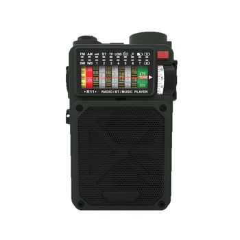 Vanjski radio s Bluetooth zvučnikom za nuždu, ugrađena baterija 2000–4000 mAh, Bluetooth 5.0, IPX3 vodootpornost, raspon frekvencija 100 Hz–20 kHz, izlazna snaga 5 W