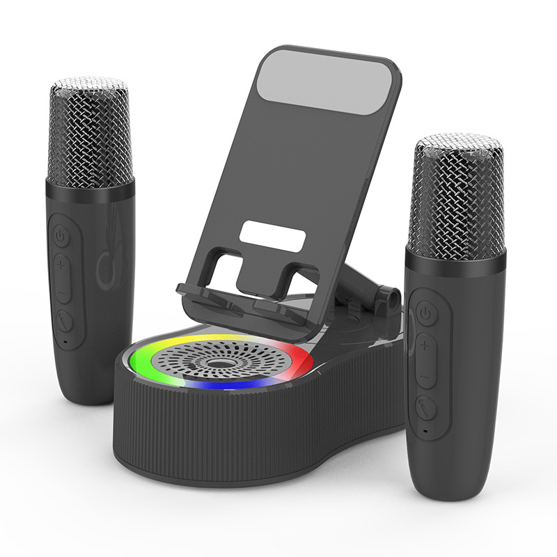 Pet u jednom: rotirajući stalak za telefon s podizanjem, ugrađena baterija, Bluetooth zvučnik i atmosfersko svjetlo — Bluetooth 5.2, 10W, 1200–2000mAh, 100Hz–20kHz, SNR ≥85dB