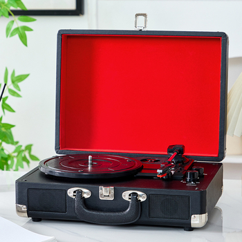 Prijenosni drveni retro vinilni gramofon u stilu kufra - Bluetooth 5.0, USB napajanje, 2 zvučnika, frekvencijski raspon 100 Hz–20 kHz, SNR ≥75 dB