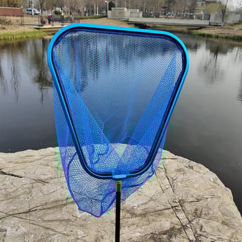 Лендинг мрежа за риболов на открито, глава от алуминиева сплав, нейлонова мрежа, дълбочина 50 см, покрита против закачане мрежа, дълбока мрежеста чанта