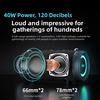 Mifa A90 Vonkajší Bluetooth Reproduktor s dvomi reproduktormi, 40W, IPX6 vodotesný, 6000mAh batéria, Bluetooth 5.3