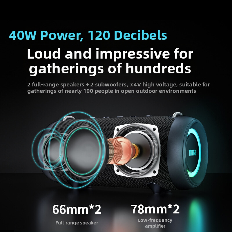 Mifa A90 Vonkajší Bluetooth Reproduktor s dvomi reproduktormi, 40W, IPX6 vodotesný, 6000mAh batéria, Bluetooth 5.3