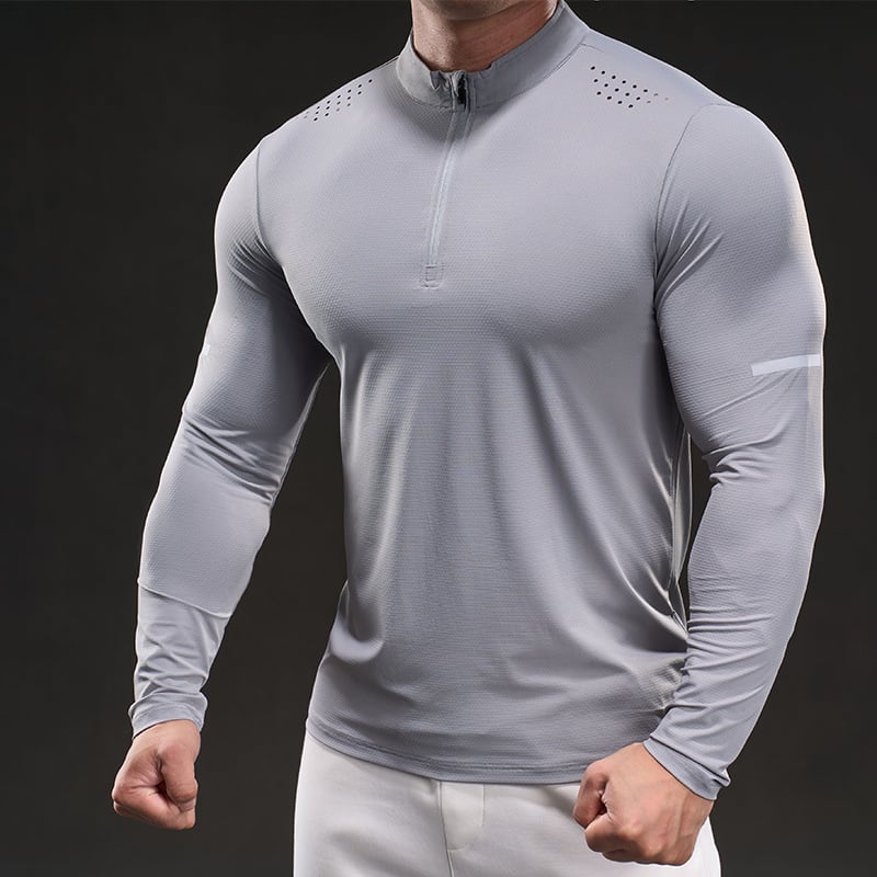 Slim-fit sportska majica od poliester 92% i spandexa 8%, okrugli ovratnik, kratki rukavi, geometrijski uzorak