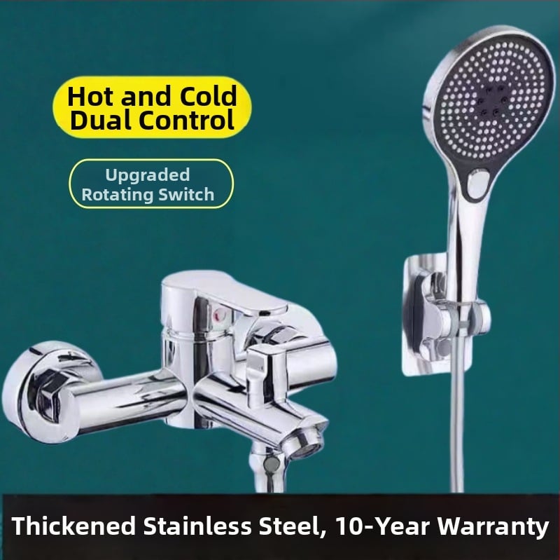 Κρυφό σετ ντους από ανοξείδωτο χάλυβα 304, περιστρεφόμενη κεφαλή ψεκασμού, εξοικονόμηση νερού, διπλός έλεγχος ζεστού-κρύου, ένα πάτημα για διακοπή νερού, 0–90°C