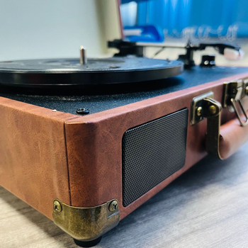 Turntable de vinil cu difuzor Bluetooth, design retro portabil, carcasă din lemn, difuzoare duale, Bluetooth 5.0, putere de 5W, alimentat cu baterie litiu