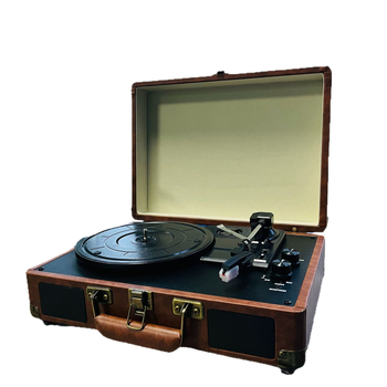 Turntable de vinil cu difuzor Bluetooth, design retro portabil, carcasă din lemn, difuzoare duale, Bluetooth 5.0, putere de 5W, alimentat cu baterie litiu
