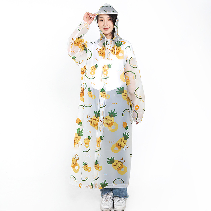 EVA esőkabát túrázáshoz – teljes nyomtatással karikatúra gyümölcsök és állatok mintájával, többször használható, poncsó stílus