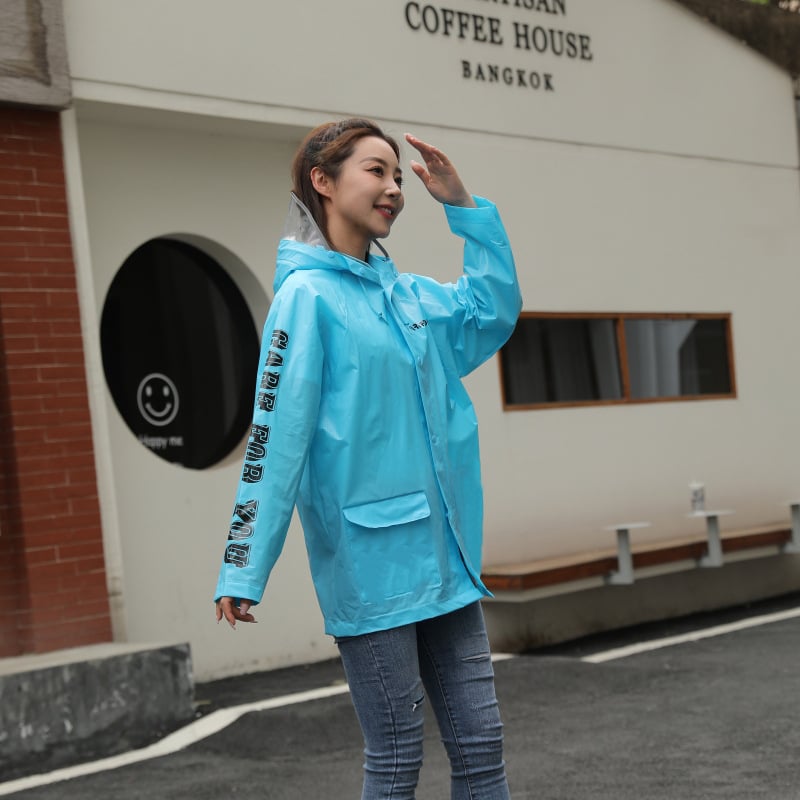 Разделен дъждобран и дъждовни панталони от вафелено EVA платно, водоустойчив, дебелина 0,22 мм, за походи