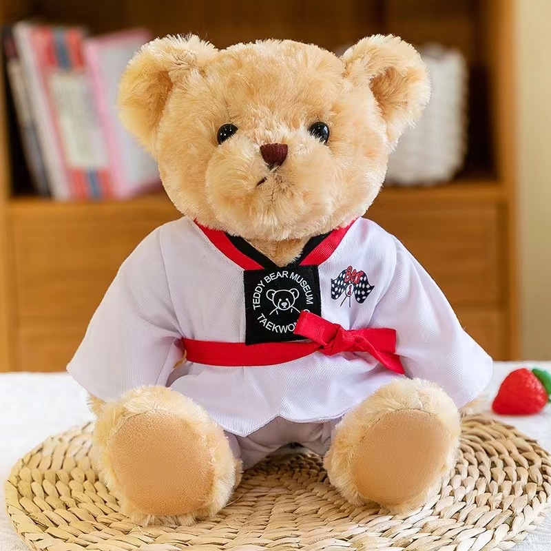 Taekwondo medvjed – plišana lutka, punilo PP pamuk, prilagodba logotipa OEM, za dobnu skupinu 15-35