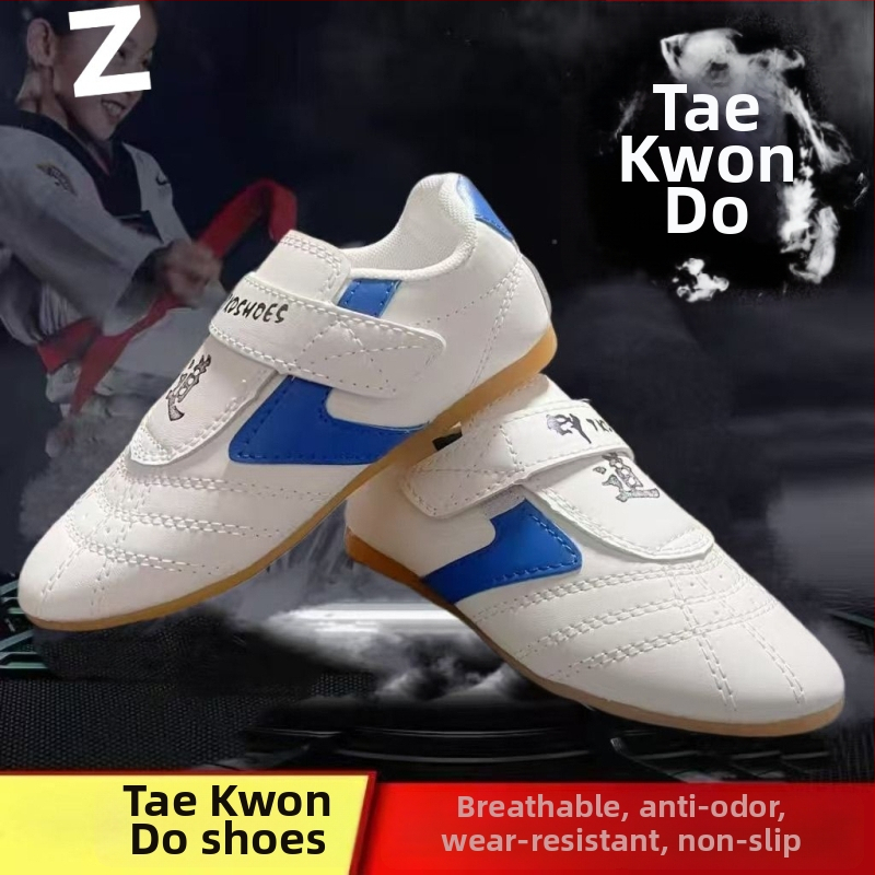 Taekwondo edzőcipő felnőtteknek (férfiak) + légáteresztő, könnyű, csúszásmentes + Felsőrész: szintetikus bőr; Talp: TPR; Beltéri fitnesz cipő