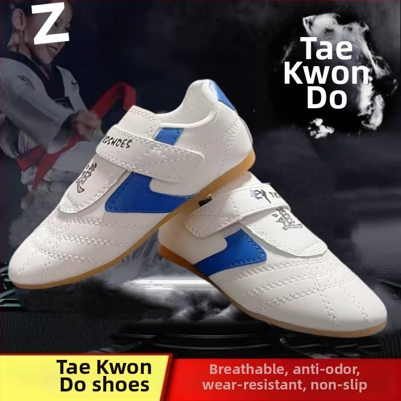 Taekwondo edzőcipő felnőtteknek (férfiak) + légáteresztő, könnyű, csúszásmentes + Felsőrész: szintetikus bőr; Talp: TPR; Beltéri fitnesz cipő