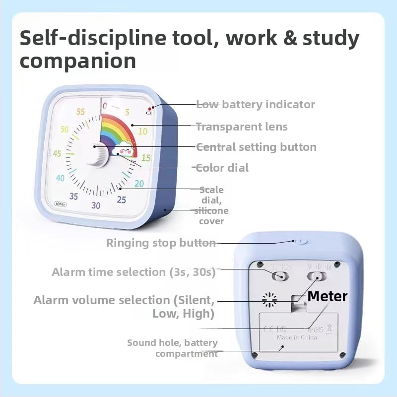 Χρονόμετρο κουζίνας με προστασία από πτώσεις, αθόρυβη λειτουργία και οπτική LCD οθόνη — χρονόμετρο για μαθητές, για οικιακή εργασία, με μπαταρία, κίνηση quartz