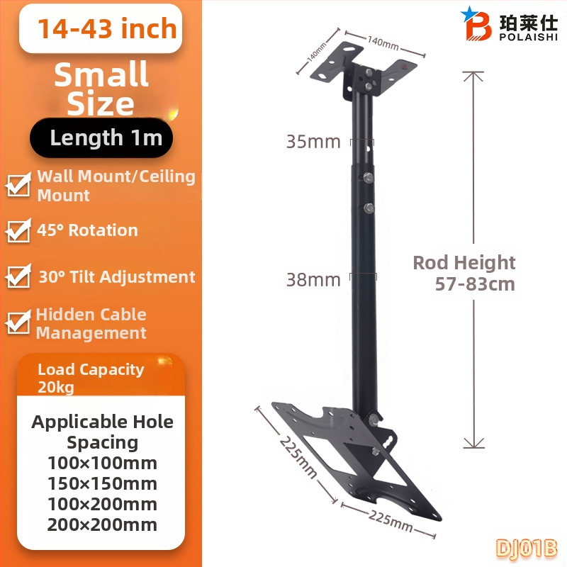 Rotirajući stropni nosač LCD TV, model DJ01, materijal: hladno valjani čelik, težina 2 kg, pogodan za plosne televizore
