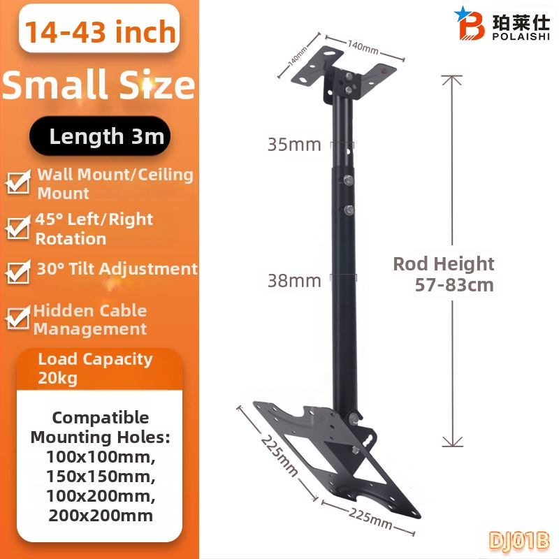 Rotirajući stropni nosač LCD TV, model DJ01, materijal: hladno valjani čelik, težina 2 kg, pogodan za plosne televizore