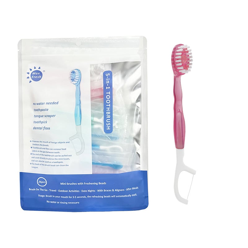 Еднократна мини четка за зъби с пукащи топчета, многофункционална зъбна нишка, освежаващ дъх, чиста уста, подходяща за пътуване (Материал: пластмаса (PU); Срок на годност: 360 дни; Опаковка: 100 бр.; 10 пръчки в опаковка; Печат на лого и персонализация нал