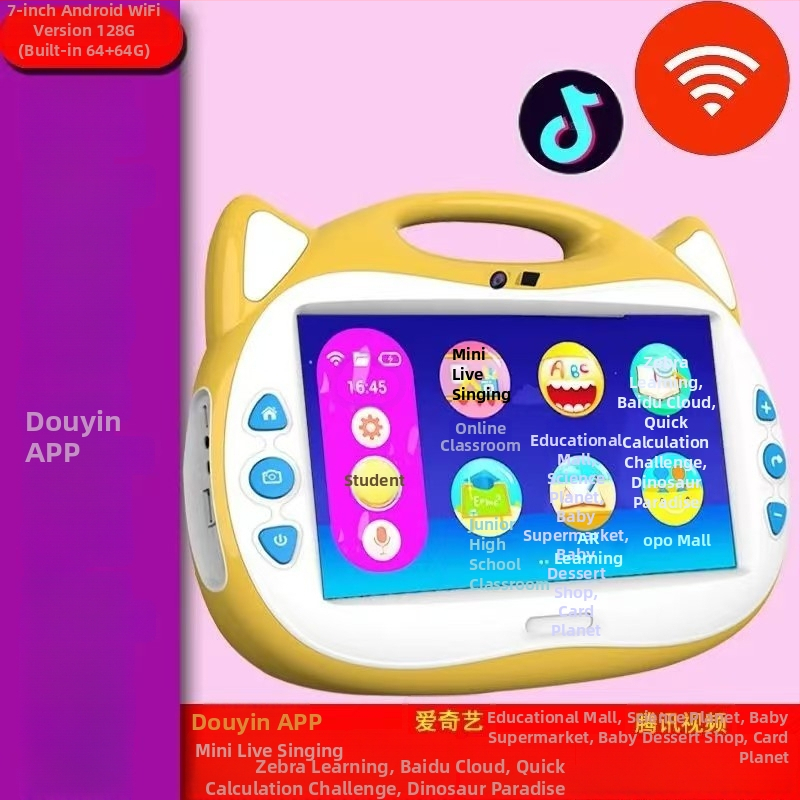 Dječji tablet za rano obrazovanje s video pričama, dodirnim zaslonom i mogućnošću preuzimanja sadržaja — 8GB+ memorije, punjiva litij-ionska baterija, Wi‑Fi, MP3 reprodukcija, za uzrast 4–6 godina