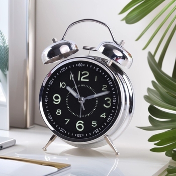 Ρολόι αφύπνισης με μεταλλικό περίβλημα και καντράν, LCD οθόνη και αναλογικά χέρια, κίνηση Aishida, τροφοδοτούμενο με μπαταρία, ομαλή κίνηση δευτερολέπτου