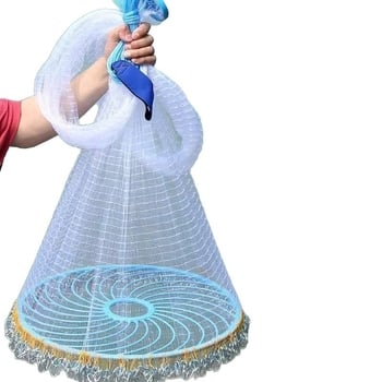 Риболовна мрежа за ръчно хвърляне, диск-образна, лесна за хвърляне, улов на риба